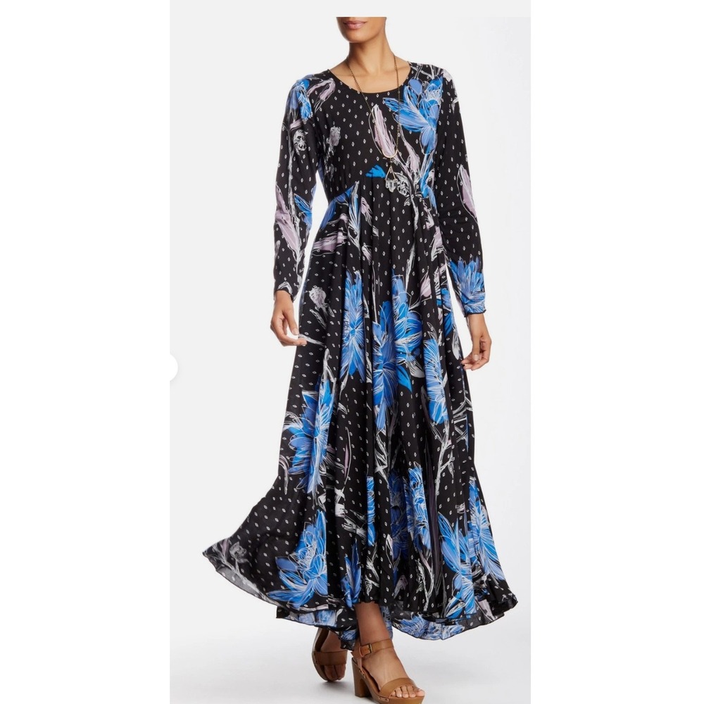 Women's Free People Small First Kiss Floral Maxi Dress Boho Festival Romantic